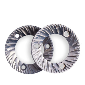 Modello in acciaio inox con geometria a due fasi per macinacaffè elettrico, parte di Espressogear, tutto sul caffè.