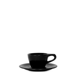 Porslin Svart Lino Enkel Cappuccino kopp med fat 5oz /15cl - Barista och Espresso